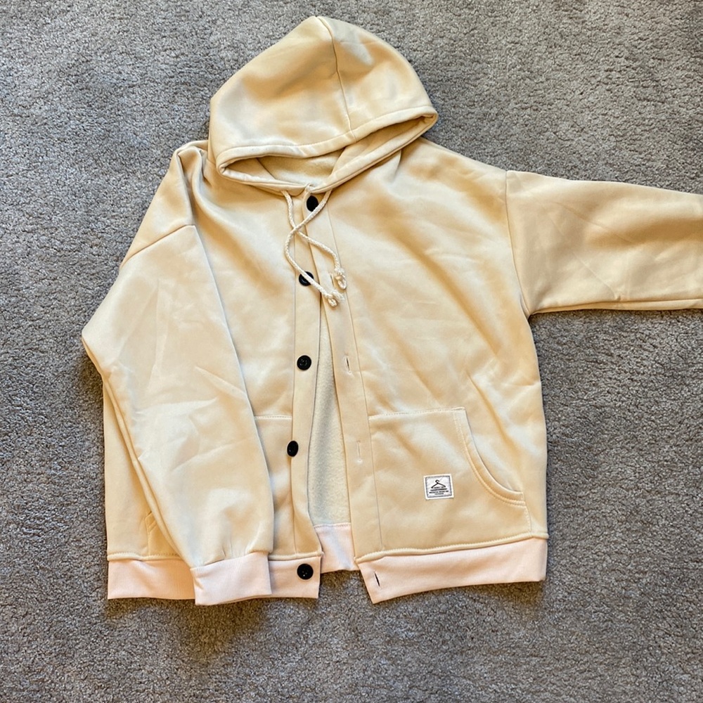 YesStyle tan button-up hoodie jacket